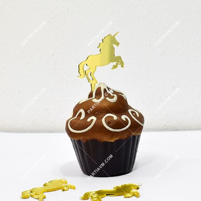Cupcake Süsü Unicorn Gold Aynalı Pleksi Küçük Boy Boy 4cm