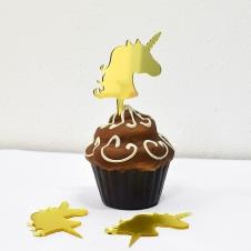 Partiavm Cupcake Süsü Unicorn Gold Aynalı Pleksi Orta Boy Boy 6cm