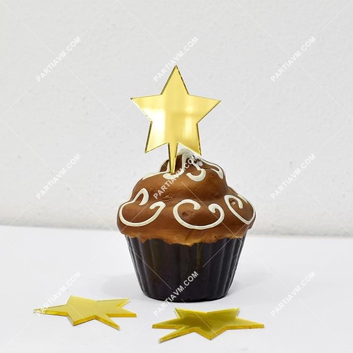 Cupcake Süsü Yıldız Gold Aynalı Pleksi Orta Boy Boy 4.5cm