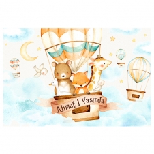 Partiavm Cute Hot Air Balloons 150x100 cm Dev Yırtılmaz Branda Afiş