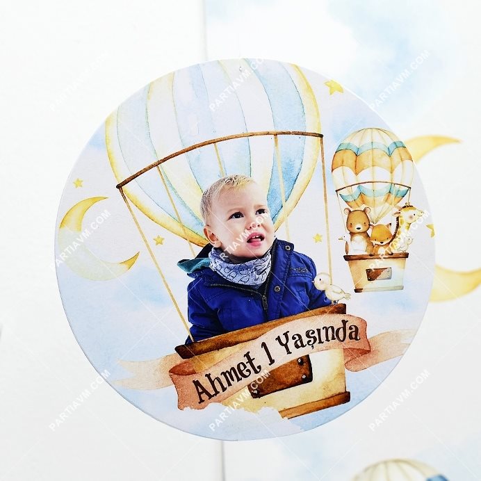 Cute Hot Air Balloons 20 cm Önlü Arkalı Baskı Kalın Karton Misinalı Asma Süs
