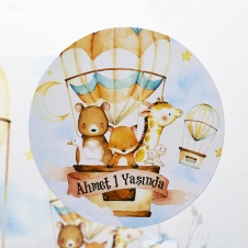 Partiavm Cute Hot Air Balloons 20 cm Önlü Arkalı Baskı Kalın Karton Misinalı Asma Süs