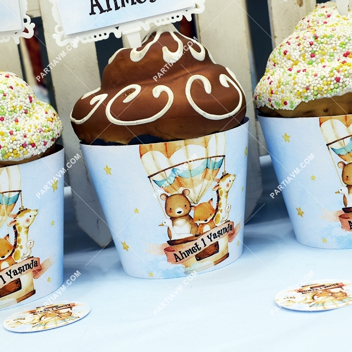 Cute Hot Air Balloons Cupcake Sargısı 10 Adet