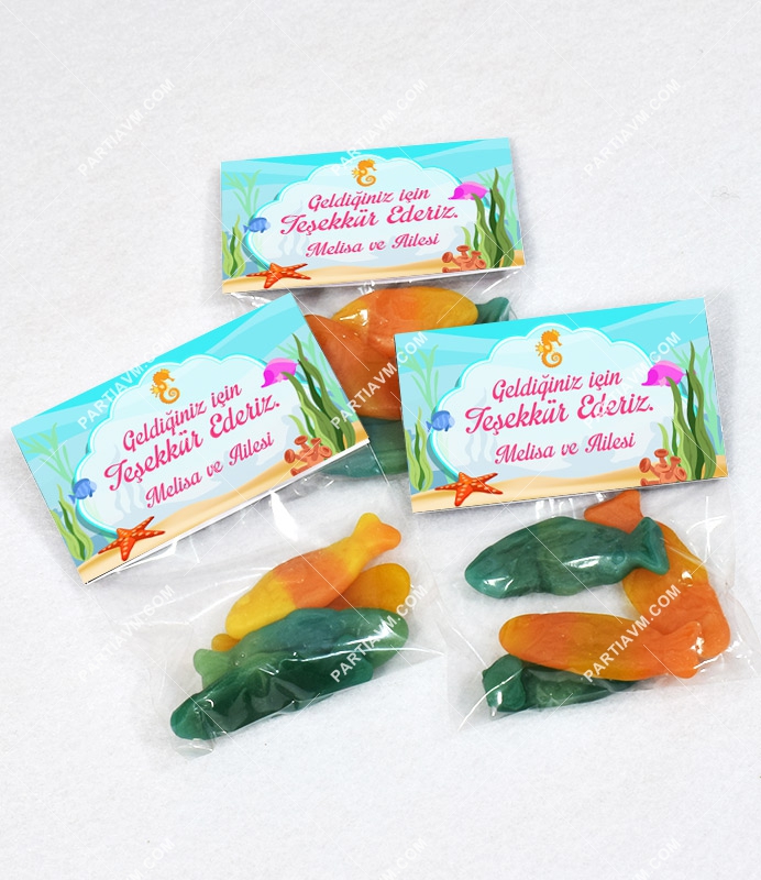 Deniz Kızı Doğum Günü Hediyelik Poşette Jelly Balık Şekilli Yumuşak Şekerleme