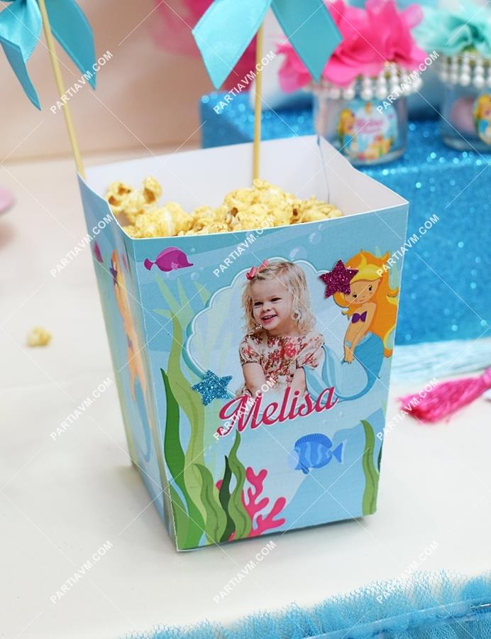 Deniz Kızı Doğum Günü Popcorn Kutusu Sim Yıldız Süslemeli 5 Adet