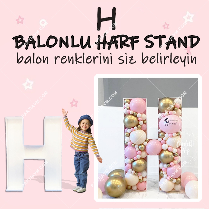 Dev H Harf Balon Standı Seti 120cm  (Balon Renklerinizi İstediğiniz Renklerde Siz Belirleyin)