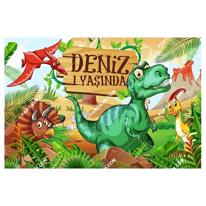 Dinozorlar Doğum Günü 120x85 cm Büyük Boy Kağıt Afiş