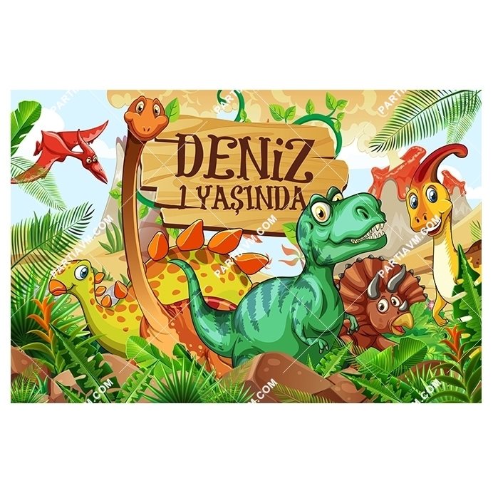 Dinozorlar Doğum Günü 120x85 cm Büyük Boy Kağıt Afiş