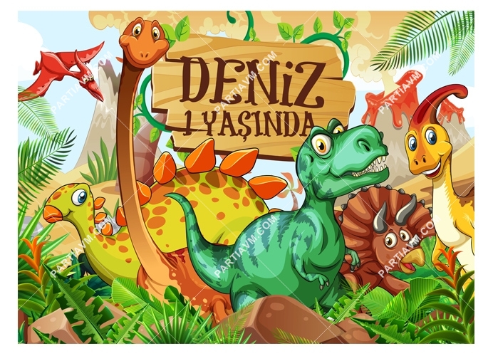 Dinozorlar Doğum Günü 120 X 85 cm Dev Pano Afiş