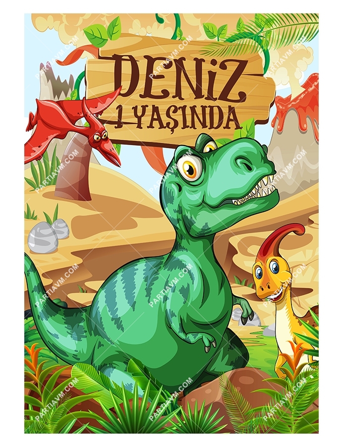 Dinozorlar Doğum Günü 70x100 cm Katlanmaz Pano Afiş