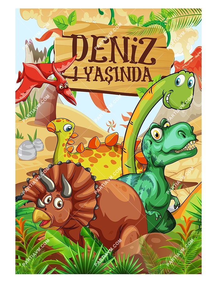 Dinozorlar Doğum Günü 70x100 cm Katlanmaz Pano Afiş