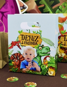 Partiavm Dinozorlar Doğum Günü Hediye Çantası Özel Tasarım 13 x 16 cm 5 Adet