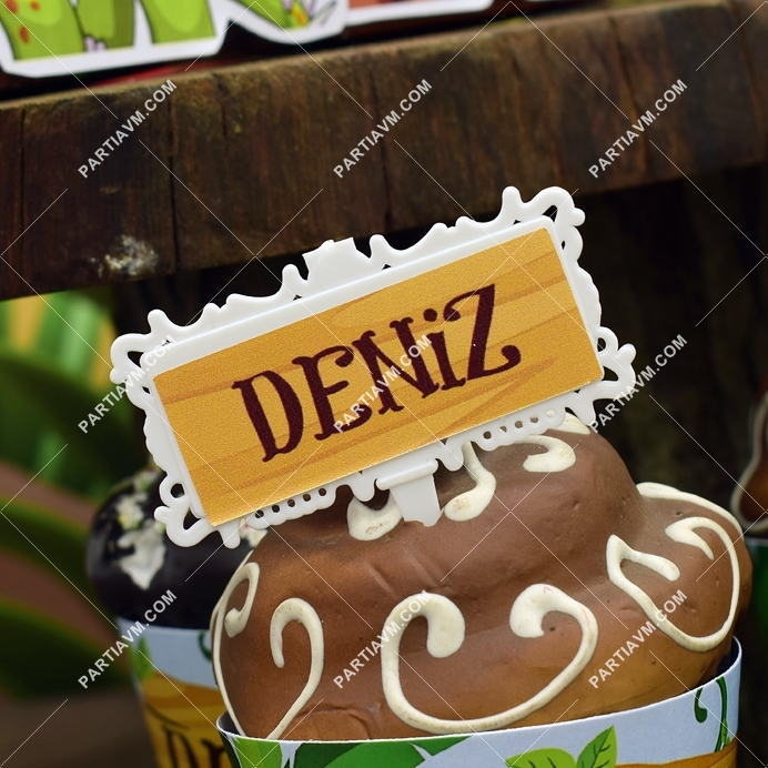 Dinozorlar Doğum Günü Kürdan Süs Seti Mini Boy Plastik Çerçeveli 10 lu Paket