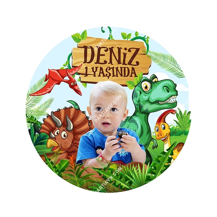 Dinozorlar Doğum Günü Yuvarlak Etiket 7.5 cm 10 Adet