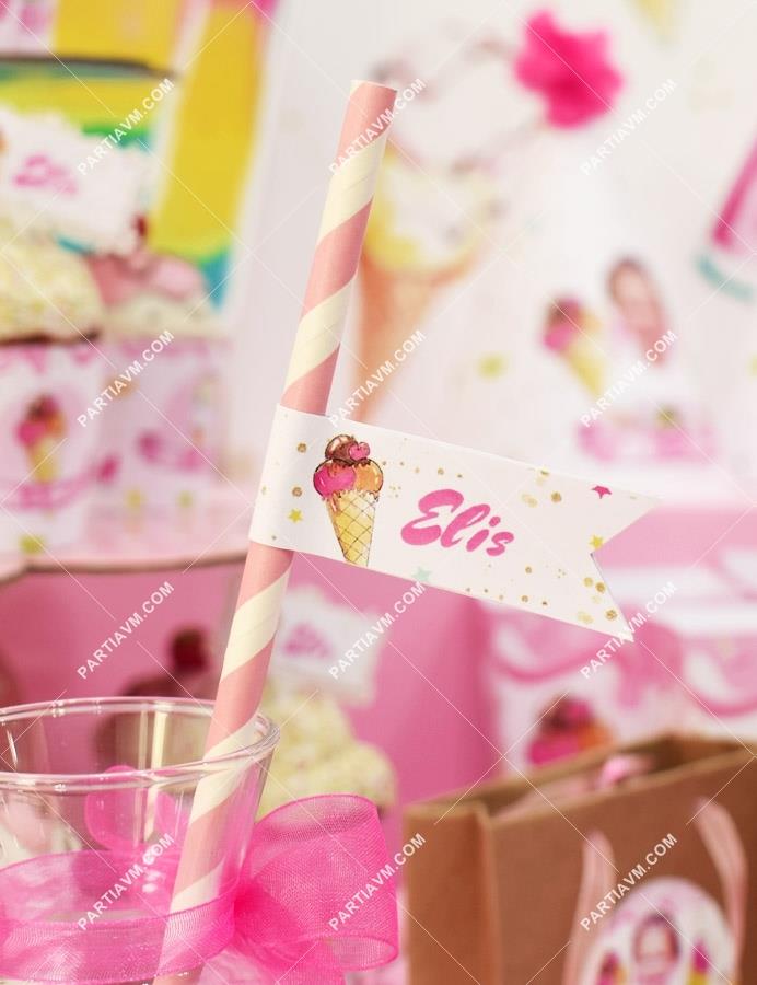 Dondurmalı Doğum Günü Kağıt Pipet Etiketli 12 Adet