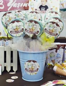Partiavm Dondurmalı Doğum Günü Lolipop Şeker Etiketli Kovada Süslemeli 10 Adet