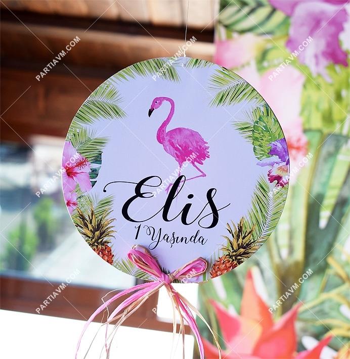 Flamingo Aloha Doğum Günü 20 cm Önlü Arkalı Baskı Kalın Karton Misinalı Asma Süs