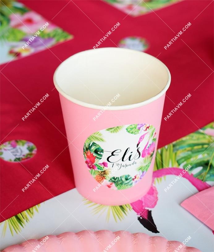 Flamingo Aloha Doğum Günü Etiketli Karton Bardak 5 Adet
