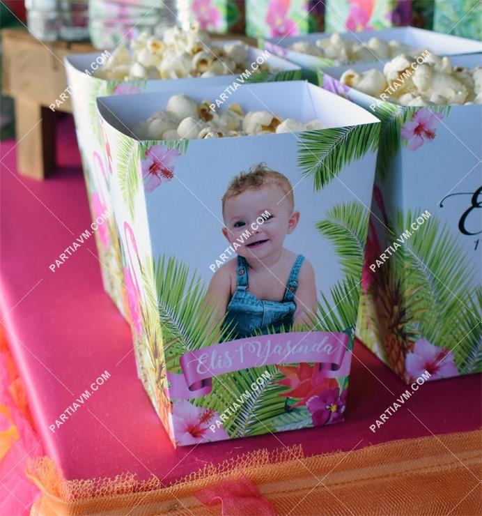 Flamingo Aloha Doğum Günü Popcorn Kutusu 5 Adet