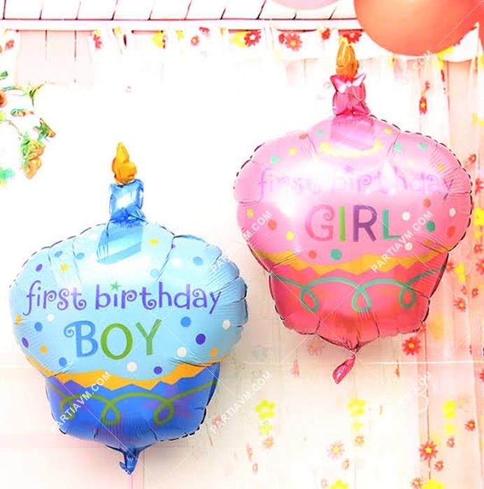 Folyo Balon Figür Cupcake First Birthday Boy / First Birthday Girl 48x70 cm