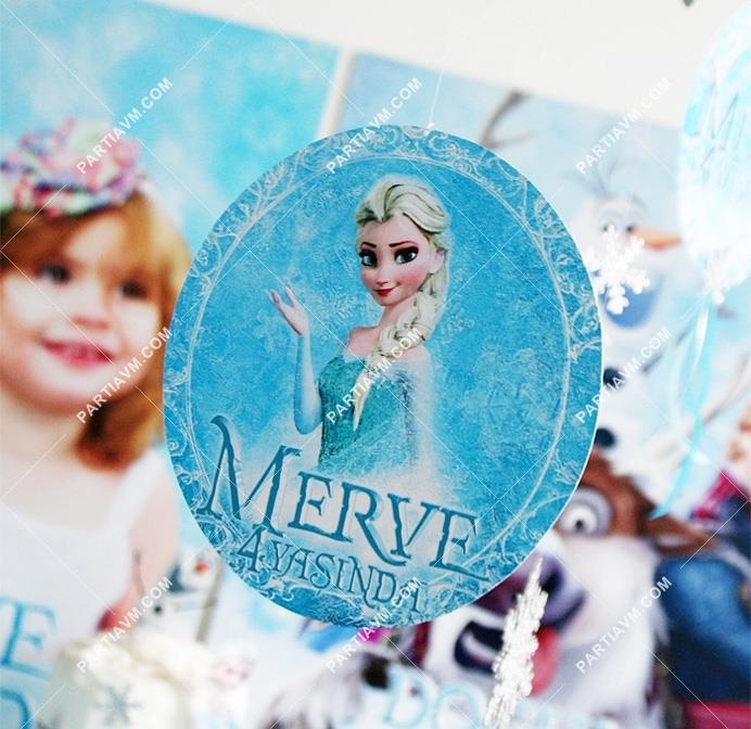 Frozen Elsa Doğum Günü Süsleri 20 cm Önlü Arkalı Baskı Kalın Karton Misinalı Asma Süs