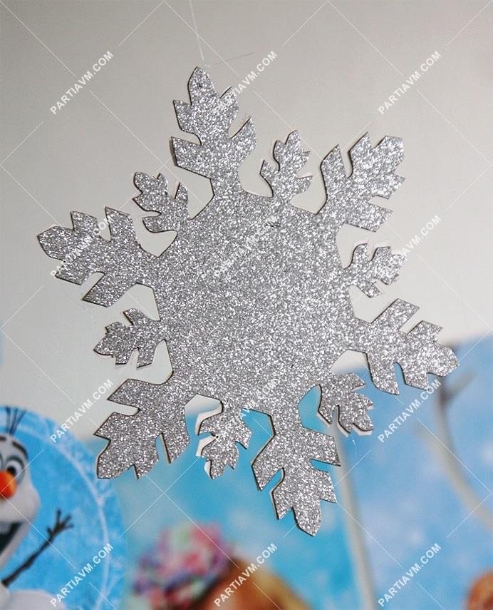 Frozen Elsa Doğum Günü Süsleri 20 cm Simli Kar Desen Karton ve Asma Misinası