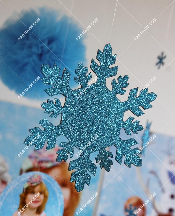 Frozen Elsa Doğum Günü Süsleri 20 cm Simli Kar Desen Karton ve Asma Misinası