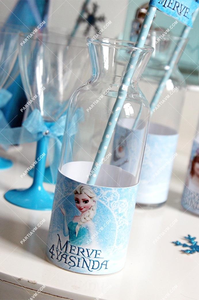 Frozen Elsa Doğum Günü Süsleri Karaf Cam Bardak Etiketli 6 Adet