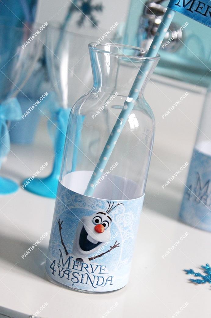 Frozen Elsa Doğum Günü Süsleri Karaf Cam Bardak Etiketli ve Süslemeli 6 Adet