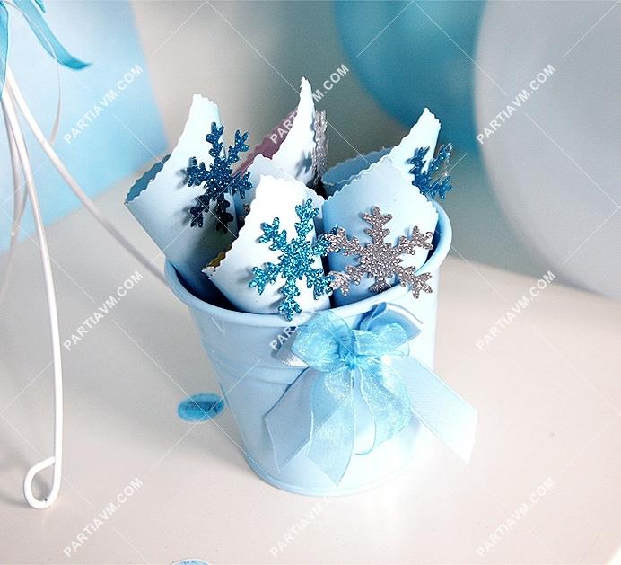 Frozen Elsa Doğum Günü Süsleri Küçük Çerezlik Külahlar Karton Simli Kar Süslemeli 10 Adet