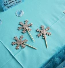 Partiavm Frozen Elsa Doğum Günü Süsleri Kürdan Süs Seti Mini Boy Simli Karlar 10 lu Paket