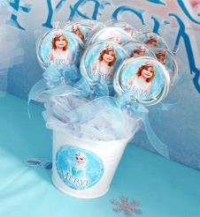 Partiavm Frozen Elsa Doğum Günü Süsleri Lolipop Şeker Etiketli Kovada Etiketli Kurdeleli 10 Adet