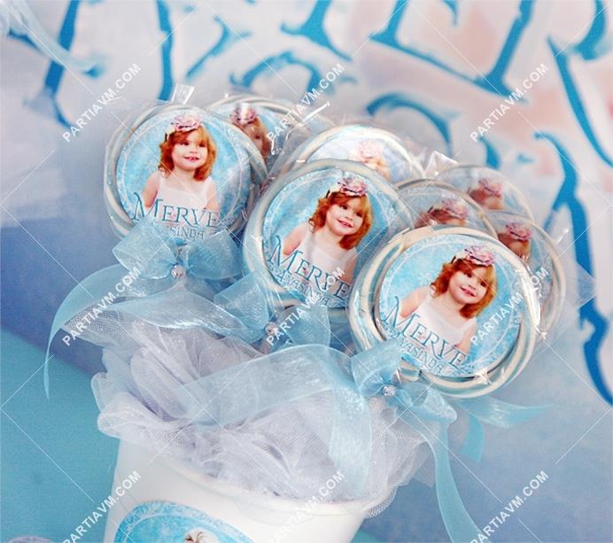 Frozen Elsa Doğum Günü Süsleri Lolipop Şeker Etiketli Kovada Etiketli Kurdeleli 10 Adet