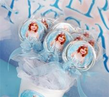 Partiavm Frozen Elsa Doğum Günü Süsleri Lolipop Şeker Etiketli Kurdeleli 10 Adet