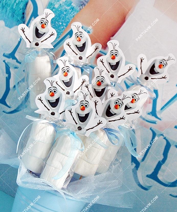 Frozen Elsa Doğum Günü Süsleri Marshmallow Süslemeli Kurdeleli Çubuklu İkramlık 10 Adet