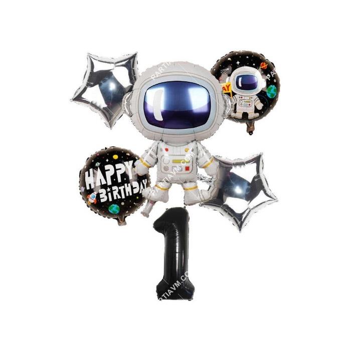 Gümüş Astronot Folyo Balon Set 6lı