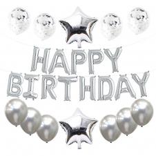 SAMM Gümüş Happy Birthday Balon Seti 25li