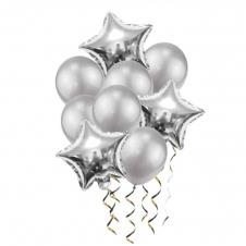 SAMM Gümüş Tonları Yıldız Balon Demeti 9lu