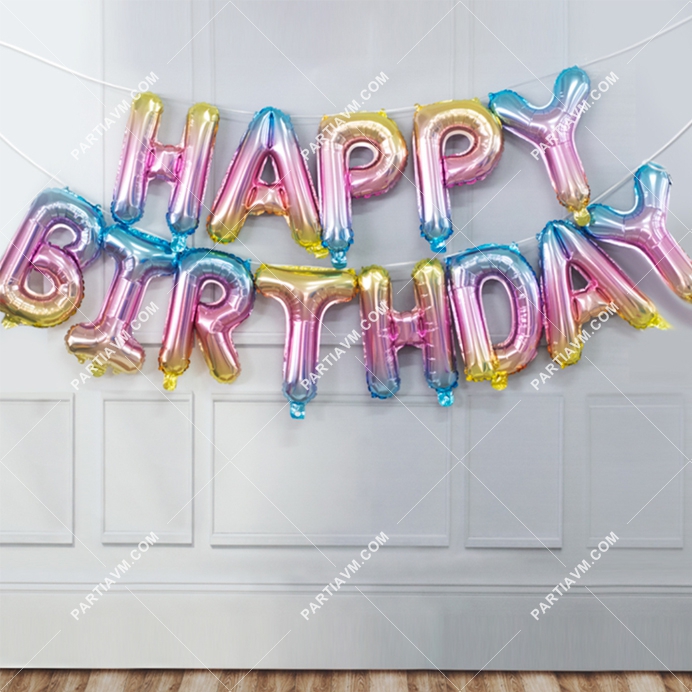 Happy Birthday Folyo Balon Model 2 Gökkuşağı Renkleri