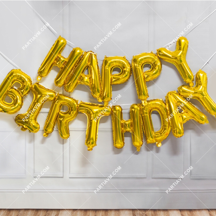 Happy Birthday Folyo Balon Model 3 Gold Renk
