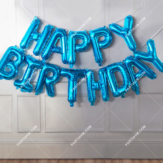 Happy Birthday Folyo Balon Model 4 Mavi Renk