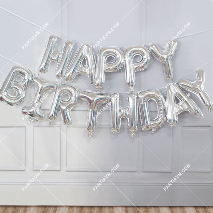Happy Birthday Folyo Balon Model 5 Gümüş Renk