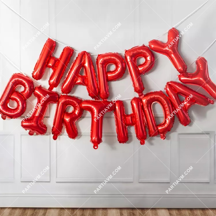 Happy Birthday Folyo Balon Model 7 Kırmızı Renk