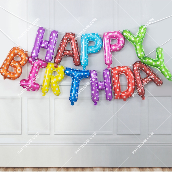 Happy Birthday Folyo Balon Model 9 Karnaval Puantiyeli Renk