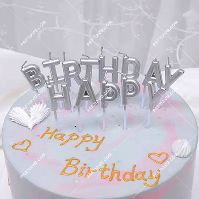 Harf Mum Model 3 Happy Birthday Gümüş Mum