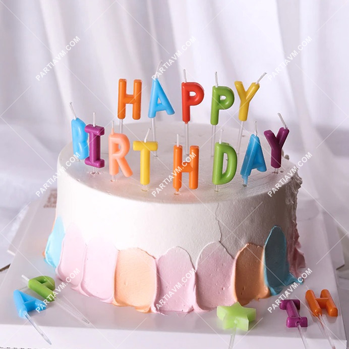 Harf Mum Model 4 Happy Birthday Çok Renkli Mum