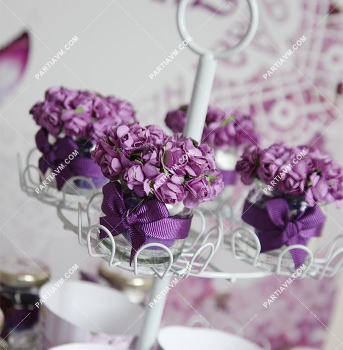 Hediyelik Çiçek Kapaklı Mini Kavanozda Badem Şekerleri