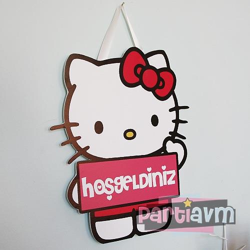 Hello Kitty Doğum Günü Süsleri 40 cm Hello Kitty Pano Kapı Süsü Asna Kurdeleli