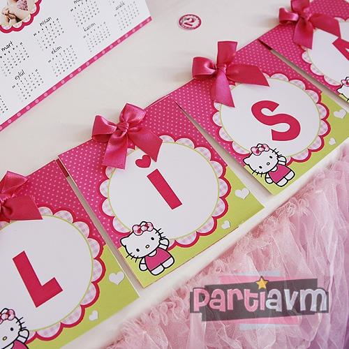 Hello Kitty Doğum Günü Süsleri Banner İsim Kurdele Süslemeli