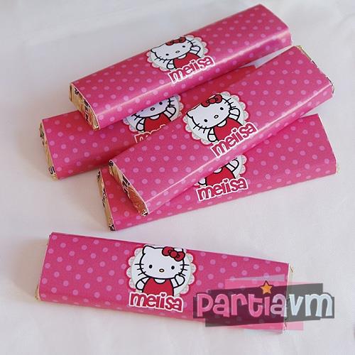 Hello Kitty Doğum Günü Süsleri Baton Çikolata ve Çikolata Bandı 10 Adet